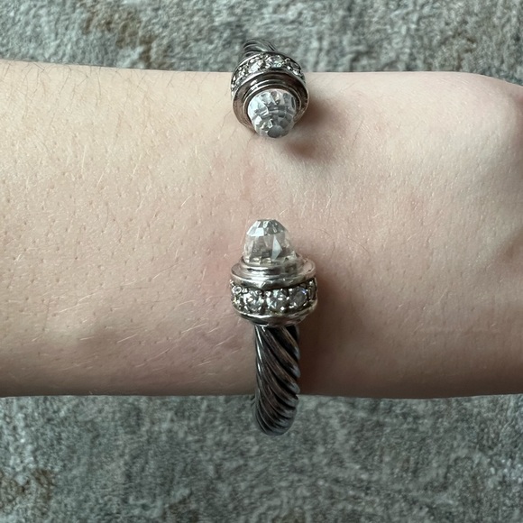 Twist Cable CZ Diamond Clear Quartz Cuff Bangle Bracelet Silver - Picture 7 of 7